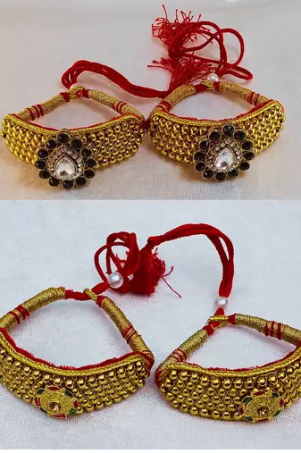 Size-adjustable brass  golden stone stud pouchi combo