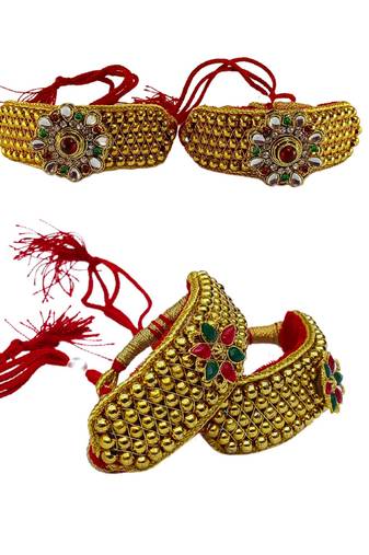 Size-adjustable brass  golden stone stud pouchi combo