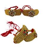 Size-adjustable brass  golden stone stud pouchi combo