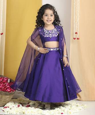 Thread embroidery blouse with cape n lehenga 1