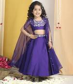 Thread embroidery blouse with cape n lehenga