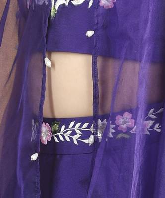 Thread embroidery blouse with cape n lehenga 3