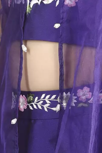 Thread embroidery blouse with cape n lehenga