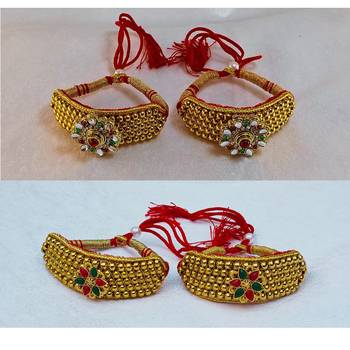 Size-adjustable brass  golden stone stud pouchi combo 3