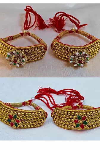 Size-adjustable brass  golden stone stud pouchi combo