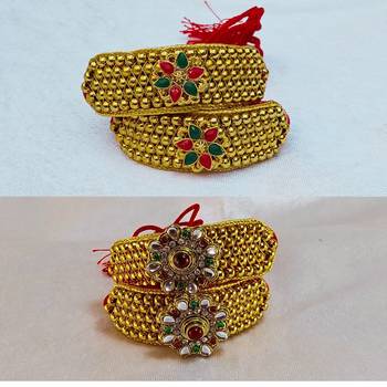 Size-adjustable brass  golden stone stud pouchi combo 4