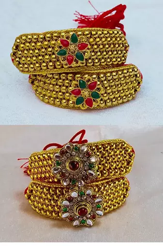 Size-adjustable brass  golden stone stud pouchi combo