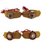 Size-adjustable brass  golden stone stud pouchi combo