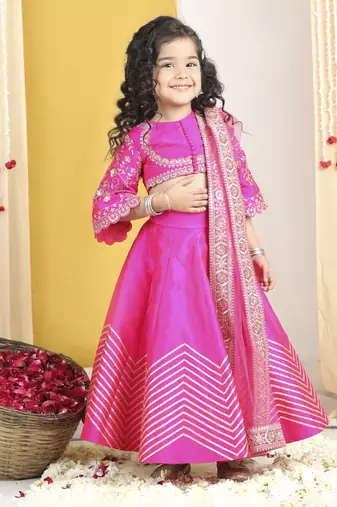 Zari embroidery with sequence work on blouse n gota detailing on lehanga