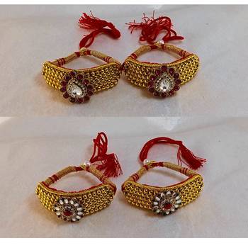 Size-adjustable brass  golden stone stud pouchi combo 2