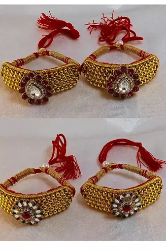 Size-adjustable brass  golden stone stud pouchi combo