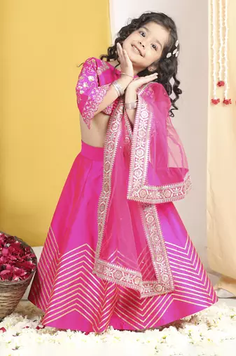 Zari embroidery with sequence work on blouse n gota detailing on lehanga