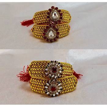 Size-adjustable brass  golden stone stud pouchi combo 3