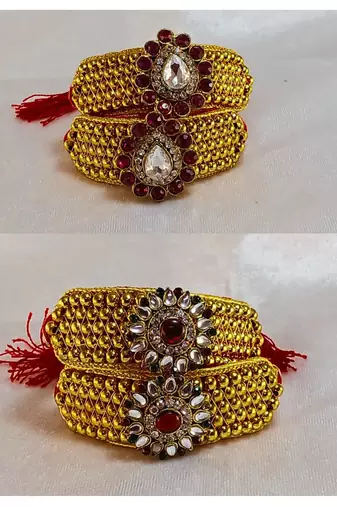 Size-adjustable brass  golden stone stud pouchi combo