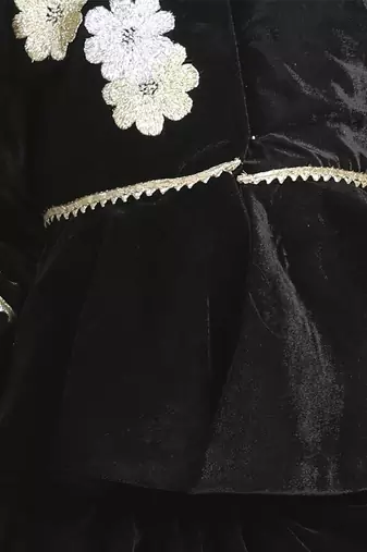 Flattened thread work embroidery on the peplum blouse with gotta detailing on the lehanga