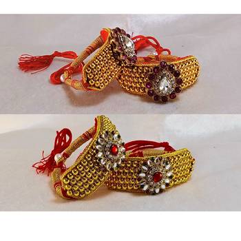 Size-adjustable brass  golden stone stud pouchi combo 4