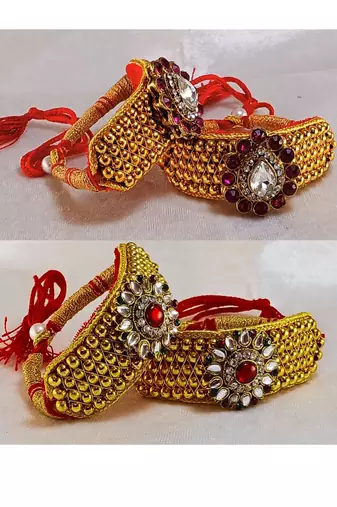 Size-adjustable brass  golden stone stud pouchi combo