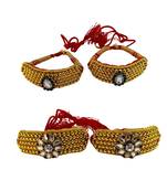 Size-adjustable brass  golden stone stud pouchi combo