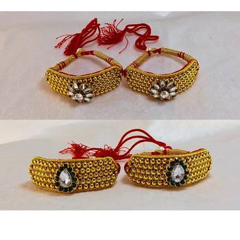 Size-adjustable brass  golden stone stud pouchi combo 2
