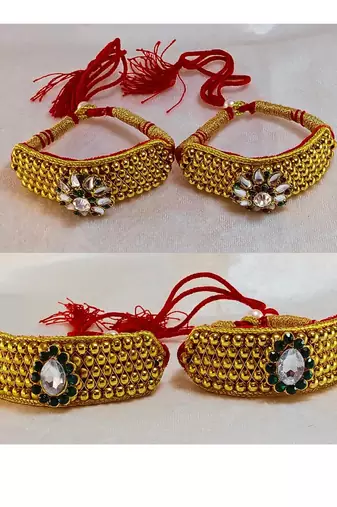 Size-adjustable brass  golden stone stud pouchi combo