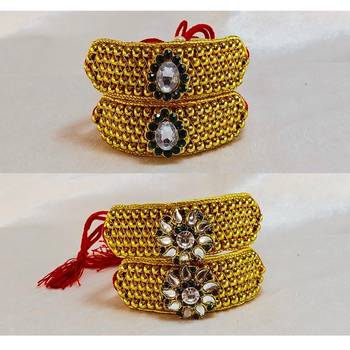 Size-adjustable brass  golden stone stud pouchi combo 3
