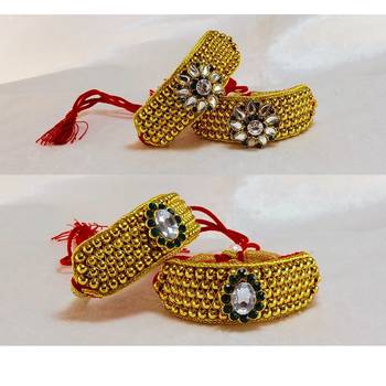 Size-adjustable brass  golden stone stud pouchi combo 4