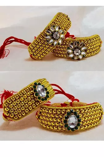 Size-adjustable brass  golden stone stud pouchi combo