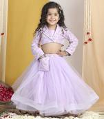 Pearl n swaroski work on blouse n lehanga belt with net flare lehanga