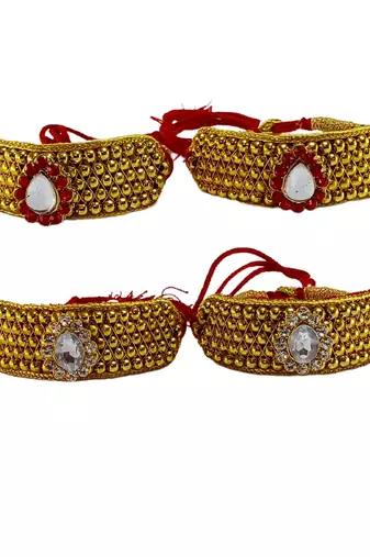 Size-adjustable brass  golden stone stud pouchi combo