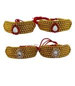 Size-adjustable brass  golden stone stud pouchi combo