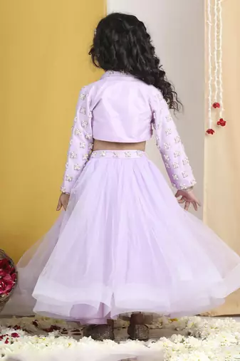Pearl n swaroski work on blouse n lehanga belt with net flare lehanga