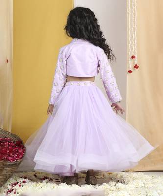 Pearl n swaroski work on blouse n lehanga belt with net flare lehanga 4