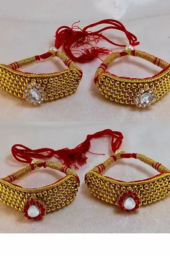 Size-adjustable brass  golden stone stud pouchi combo
