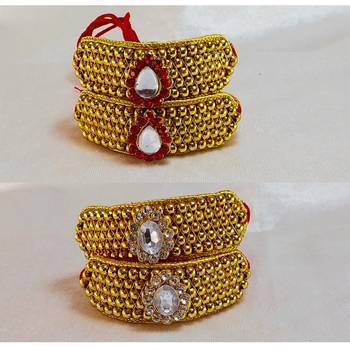 Size-adjustable brass  golden stone stud pouchi combo 3