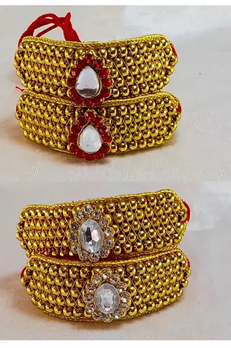 Size-adjustable brass  golden stone stud pouchi combo