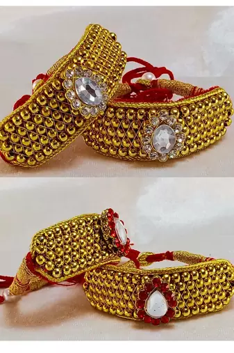 Size-adjustable brass  golden stone stud pouchi combo
