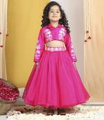 Thread embroidery blouse with net flair lehanga