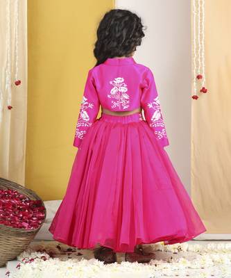 Thread embroidery blouse with net flair lehanga 4