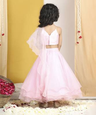 Pearl work on blouse with organza lehanga 2