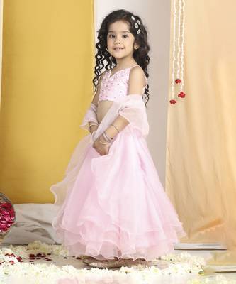 Pearl work on blouse with organza lehanga 4