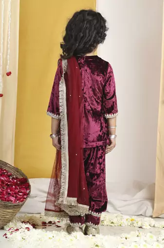 Pearl work on suit with zari  abd salwar with gotta detailing