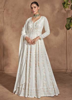 Off white heavy chinon embroidered anarkali suit 1