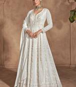 Off white heavy chinon embroidered anarkali suit