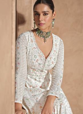 Off white heavy chinon embroidered anarkali suit 2