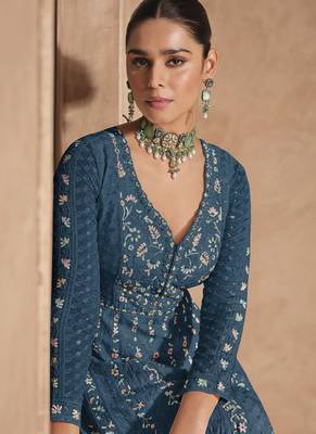Blue heavy chinon embroidered anarkali suit 2