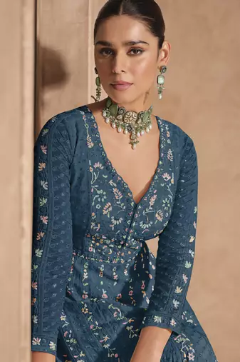 Blue heavy chinon embroidered anarkali suit