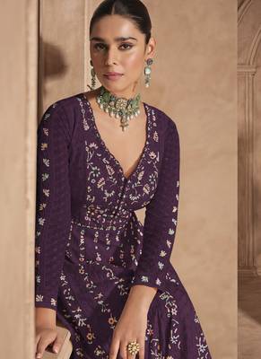 Violet heavy chinon embroidered anarkali suit 2