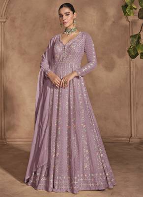 Onion pink heavy chinon embroidered anarkali suit 1