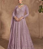 Onion pink heavy chinon embroidered anarkali suit