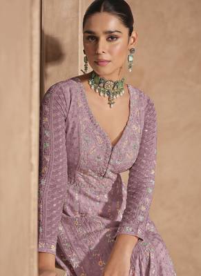 Onion pink heavy chinon embroidered anarkali suit 2